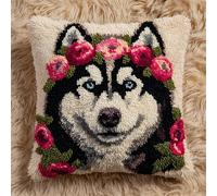 WallustrioaW Diy Kit Ganci Di Chiusura Per Adulti,Husky e Rose,Kit Gancio Di Chiusura Cuscino,Federa Cuscino Fodera Fare,Mestiere Di Ricamo,43x43cm