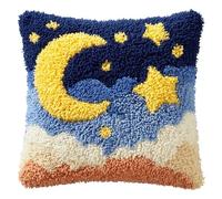 WallustrioaW Fumetto Kit per ricamo 3D per cuscini fai da te,stelle e luna,cuscini all'uncinetto,set per ricamo,adatto per principianti,Decorazioni per la Casa,43x43cm