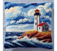 WallustrioaW Kit con gancio per adulti e bambini,Capanne sulla spiaggia e torri di guardia,fai da te per realizzare federe per cuscino cucito a mano all'uncinetto per la famiglia,43x43cm