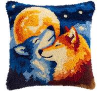 WallustrioaW Kit Cuscino Con Gancio Di Chiusura Federa,Due lupi che si abbracciano,Filato Per Uncinetto Fai Da Te Kit Da Ricamo Per Principianti Adulti Bambini,Regalo Di Creat,43x43cm