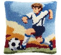 WallustrioaW Kit Cuscino Con Gancio Di Chiusura Federa,ragazzino che gioca a calcio,Filato Per Uncinetto Fai Da Te Kit Da Ricamo Per Principianti Adulti Bambini,Regalo Di Creat,43x43cm