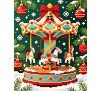 WallustrioaW Kit di Ricamo a Punto Croce Prestampato,giostra di Natale,11CT Cross Stitch Kit Perfetto per Adulti e Principianti per decorazioni e regali,40x50cm