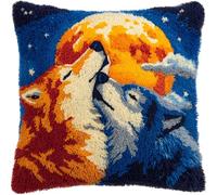 WallustrioaW kit gancio di chiusura cuscino,Due lupi che si abbracciano,Kit per Fabbricare Cuscini a Punto Croce per Bambini Adulti Principianti,Decorazioni per la Casa,43x43cm