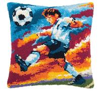 WallustrioaW kit gancio di chiusura cuscino,ragazzino che gioca a calcio,DIY Cuscini Artigianali Kit Ricamare Cuscini Federa per Cuscino per Divano per Adulti e Principianti,43x43cm