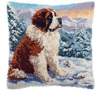 WallustrioaW Kit Gancio Di Chiusura,San Bernardo sulla neve,Fai Da Te Cuscino Ricamato Del Cuscino,Crochet Kit per Adulti Bambini Principianti,43x43cm