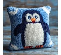 WallustrioaW Kit Gancio di Chiusura,Simpatici pinguini dei cartoni animati,Latch Hook Pillow Kits,Cuscino Gancio Di Chiusura Principianti Adulti Adolescente Regalo,43x43cm