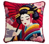 WallustrioaW Kit Gancio di Chiusura,Stile giapponese,una donna che tiene un ombrello,Latch Hook Pillow Kits,Cuscino Gancio Di Chiusura Principianti Adulti Adolescente Regalo,43x43cm