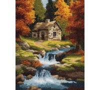 WallustrioaW Kit Gancio di Chiusura Tappeto,capanna nel bosco,DIY appeto per Uncinetto Latch Hook Rug Kit Eegalo Creativo per la casa e il divano,52x38cm