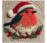 WallustrioaW Kit Gancio di Chiusura Tappeto,pettirosso,DIY appeto per Uncinetto Latch Hook Rug Kit Eegalo Creativo per la casa e il divano,30x30cm