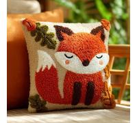 WallustrioaW Kit Latch Hook,Kit di Ganci con Cuscino,Volpe della foresta,Stampata Tela di Canapa Copertura Federa Ricamo,DIY Copertura Cuscino Aggancio,43x43cm