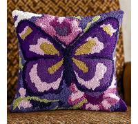 WallustrioaW Kit per Cuscini con Chiusura a Gancio,Bellissima farfalla viola,federa kit di ganci per un progetto iniziale,Cuscino di Ricamo Fatto a Mano,43x43cm