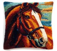 WallustrioaW Kit per Cuscini con Chiusura a Gancio,Cavallo marrone animale,federa kit di ganci per un progetto iniziale,Cuscino di Ricamo Fatto a Mano,43x43cm