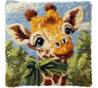 WallustrioaW Kit per Cuscini con Chiusura a Gancio,Giraffa con un nastro verde federa kit di ganci per un progetto iniziale,Cuscino di Ricamo Fatto a Mano,43x43cm