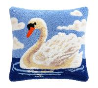 WallustrioaW Kit per cuscino con gancio a scatto,Due cigni bianchi,federa per cuscino fai da te con motivo,cucito all'uncinetto per adulti e bambini,43x43cm