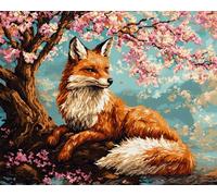 WallustrioaW Kit Per Fare Tappeti A Mano,Volpe sotto il ciliegio,Kit Ganci Di Chiusura Realizzare Tappeti Fai-Da-Te Per Adulti,Punto Croce Realizzazione Ricamo Per Principia,80x115cm