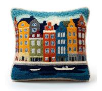 WallustrioaW Kit Per Ricamo 3D Per Cuscini Fai Da Te,Edificio Della Città Cuscini All'Uncinetto,Set Per Ricamo,Adatto Per Principianti,Decorazioni Per La Casa,43X43Cm