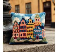 WallustrioaW Kit Per Ricamo 3D Per Cuscini Fai Da Te,Edificio Della Città Cuscini All'Uncinetto,Set Per Ricamo,Adatto Per Principianti,Decorazioni Per La Casa,43X43Cm