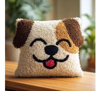 WallustrioaW Kit per ricamo 3D per cuscini fai da te,Un cagnolino felice cuscini all'uncinetto,set per ricamo,adatto per principianti,Decorazioni per la Casa,43x43cm