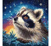 WallustrioaW Latch Hook Rug Kit,Un procione che guarda le stelle,Printed Canvas Rug Latch Hook Kits,Handmade Needlework Crafts for Adults Beginners,DIY Embroidery Gifts Home Decor,30x30cm