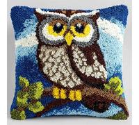 WallustrioaW paesaggio kit di ganci per cuscino,Gufo su un ramo,facile da seguire per ricamo,kit di avviamento per lavori a maglia,di artigianato per adulti,43x43cm