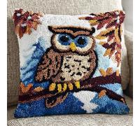 WallustrioaW paesaggio Latch Hook Kit Cushion,Gufo su un ramo,Latch Hook Kit for adult DIY Latch Hook Pillow Cover,43x43cm
