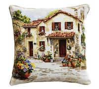 WallustrioaW Paesaggio urbano di una piccola città DIY Kit per cuscino a punto croce,Vasi di fiori davanti alla porta,Cuscino con Ricamo a Punto Croce Kit,45X45cm Regali per la decorazione della casa