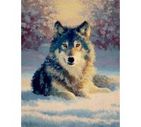 WallustrioaW Scena di foresta innevata Latch Hook Rug Kit,Lupo animale,Printed Canvas Rug Latch Hook Kits,Handmade Needlework Crafts for Adults Beginners,DIY Embroidery Gifts Home Decor,55x75cm