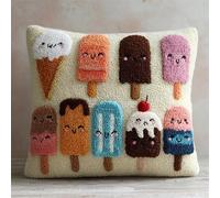 WallustrioaW Stile cartone animato Kit per Cuscini con Chiusura a Gancio,Gelato sorridente,federa kit di ganci per un progetto iniziale,Cuscino di Ricamo Fatto a Mano,43x43cm