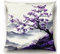 WallustrioaW Stile giapponese Kit da Ricamo per Cuscino,Punto Croce Cuscino,ramo di fiori di pruno,Kit per ricamare Federa a Punto Croce Fai da te per Principianti per Arredamento Casa,45x45cm