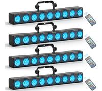 Wallwasher Barra Luminosa LED, Rtktoup 9 x 6W RGBW Luce da Palcoscenico Luci Discoteca a Ritmo di Musica Centralina dmx 512 Strobo Faretto LED per DJ Feste Esterno con Remoto Controllo, 4 pezzo