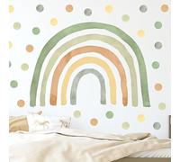 Wally Fox Adesivi da parete per bambini - Adesivi decorativi - Non tossici, sicuri, di alta qualità - Decorazione per la cameretta dei bambini - Set - Arcobaleno verde M + 50 pois/puntini