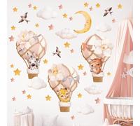 Wally Fox adesivi murali animali e palloncini rosa dimensione 6,8-51 cm | Set con 44 elementi tra animali, palloncini e nuvole, per decorare la cameretta di bambine e bambini.