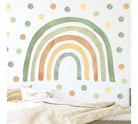 Wally Fox adesivi murali arcobaleno e pois verde cameretta dimensione XL | Cinque grandi arcobaleni nelle sfumature del verde con cinquanta pois in formato XL, per la cameretta dei bambini.