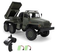 Walmeck Camion RC 1/16 Scala Auto Cingolata Telecomandata 4 6x6 Fuoristrada con Doppia Batteria 5KM H Velocità 30M Portata per Appassionati di Avventure All'aria Aperta BM 21 a Razzo