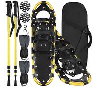 Walmeck Ciaspole da in Alluminio con Ghette Impermeabili sulle Gambe, Design Ergonomico, Cinghie Regolabili e Ramponi per Comode Escursioni e Invernali, Bastoncini Telescopici e Set di (Gialla)