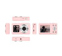 Walmeck Fotocamera Digitale Portatile 4K per Bambini a Doppio Schermo 48MP Zoom 18X Fotocamera da Viaggio con Flash Incorporato (Rosa)