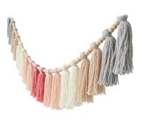 Walmeck Ghirlanda con Nappe in Corda di Cotone Premium, Perline di Legno Boho da Appendere Alla Parete con Striscione Nappe in Stile Fattoria, per la Decorazione della Camera (Roseo)