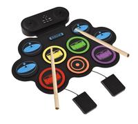 Walmeck Set di Batteria Elettrica Portatile con 9 Pad, 7 Stili, 6 Ritmi, 10 Demo, Bacchette, Pedale, Accompagnamento BT, Doppio Altoparlante, Pad per Esercitazioni, Materiale