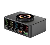 Walmeck Stazione di Ricarica Rapida da 140 W Ad Alta Caricatore USB Multiporta Hub Wireless Visualizzazione della Corrente in Tempo Reale per i Viaggi del Laptop del Telefono Cellulare (EU)