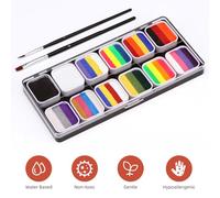 Walmeck Tavolozza di Vernice per L'acquerello Set 30 Colori Torte Divise Viso Professionale con Spazzole Stencil Safe Non Tossico Non Tossico Attivo per la Pittura del Corpo Ipoallerg (3)