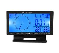 Walmeck Termometro Digitale per Auto con Bussola e Orologio, Display della Temperatura Interna Ed Esterna, Funzioni Settimana e Calendario, Design Tutto in per la Navigazione in Auto