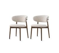 Walnut Dining Chairs Set of 2 Walnut Dining Chairs with Wooden Armrests Beige Fabric Kitchen Cafe Living Room Decorative Furniture with Vintage Farm Wooden Base for Kitchen Dining Room Cafe
