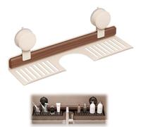 Walnut Suction Cup Bathroom Shelf,No-Drill Bathrooms Kitchen Sink Shelfs Over Faucet,Wall Mounted Above Faucet Rack Kitchen,Floating Organizer for Toiletrie, Bottle and Small Accessorie (White,60 CM)