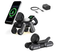 Waloo 3 in 1 Wireless Charger Robot Dog Stand per iPhone, Watch e Airpods | Luce notturna a LED regolabile con 3 livelli di luminosità, dock pieghevole