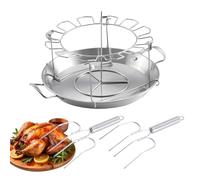 Walopola Griglia per cosce di pollo, griglia rotonda per griglia di pollo, 12 slots Drumstick Holder antiaderente, con vaschetta di raccolta per picnic