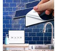 WALPLUS 24 adesivi per piastrelle piatte in marmo blu, 28,5 x 14 cm, adesivi per piastrelle da parete per cucina e bagno, WT1704X2