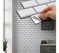 WALPLUS 28,5 x 14 cm@12 pezzi bianco brillante Metropolitana Mattonelle adesive per piastrelle Backsplash piastrelle adesive da parete per cucina bagno piastrelle trasferimento piastrelle WT1706