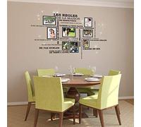 WALPLUS Adesivi murali 106 x 90 x 0,02 cm, 38 pezzi con cristalli Swarovski e frase in francese con scritta "House Rules", con cornice per foto, decalcomanie autoadesive rimovibili, in vinile,
