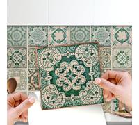 Walplus Adesivi Per Piastrelle Adesivi Per Piastrelle Per Bagno Facili Da Staccare E Da Attaccare Decorazioni Autoadesive Decorazioni Per La Cucina Verde Antico Azulejo 24 Pezzi 15Cm (6") Crema Chiaro