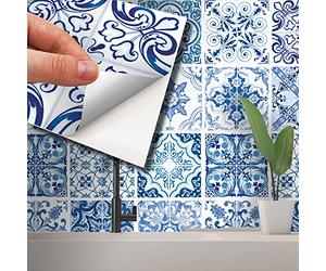 Walplus Adesivi Per Piastrelle Bagno Adesivi Per Piastrelle Facili Da Staccare E Da Attaccare Decorazioni Autoadesive Decorazioni Perfette Per La Cucina Blu Turco Mediterraneo 24Pz 15Cm(6") Luce